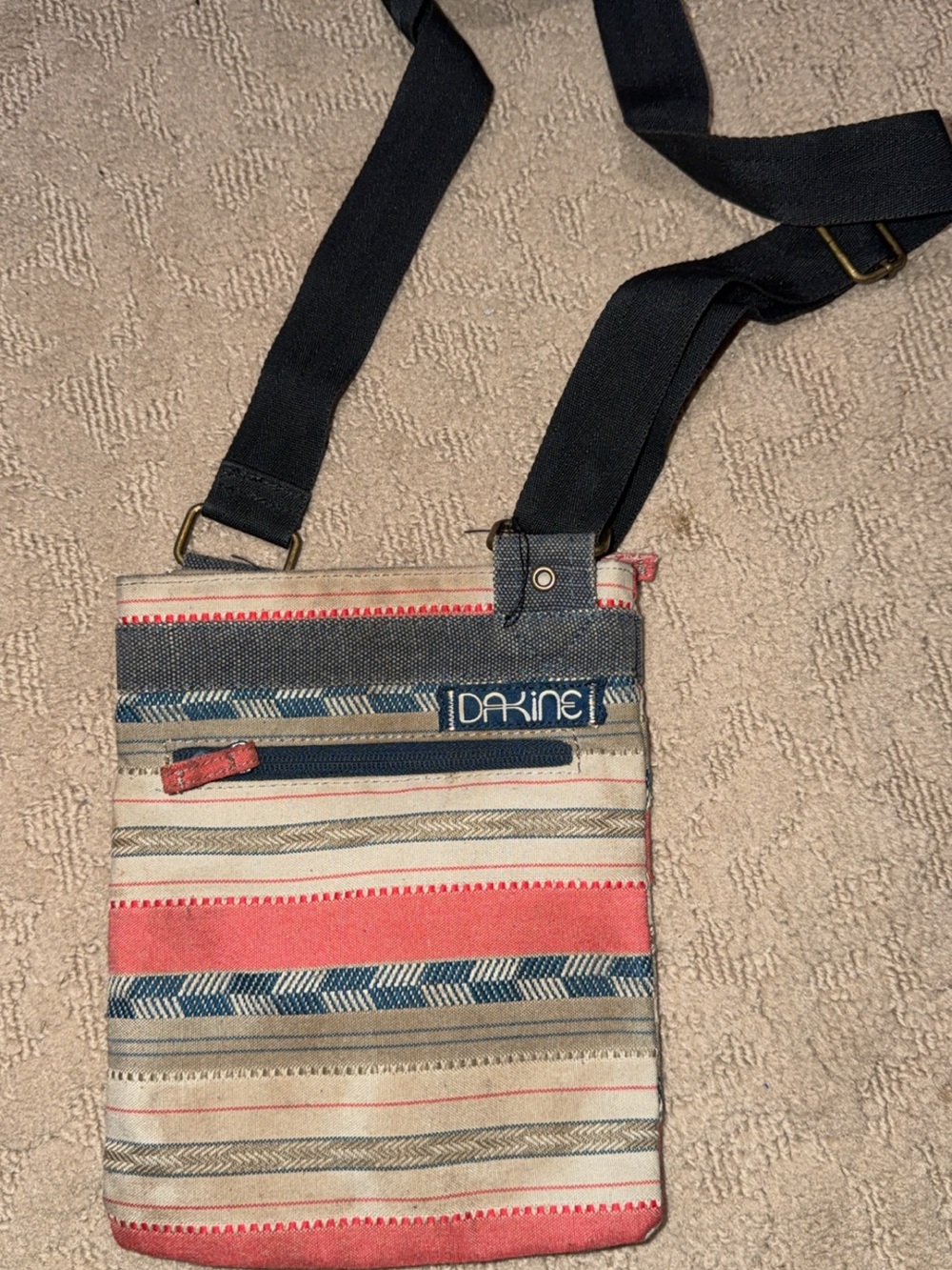 Dakine Woven Stripe Crossbody in Coral, Navy & Cream
